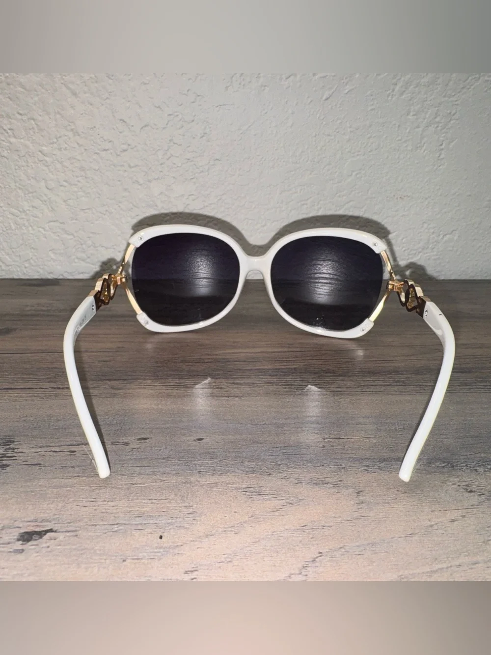Women's White Sunglasses with Gold Decorative Chain Accent